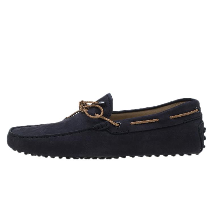 Pre Owned Tod's Navy Blue Nubuck Bow Loafers Size 41.5