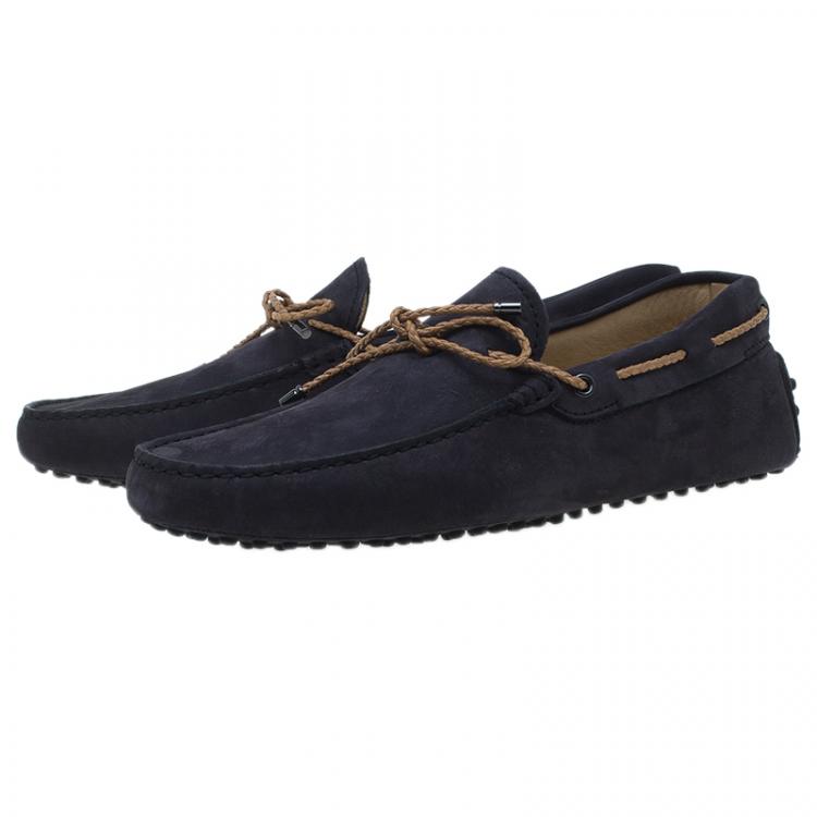 Pre Owned Tod's Navy Blue Nubuck Bow Loafers Size 41.5