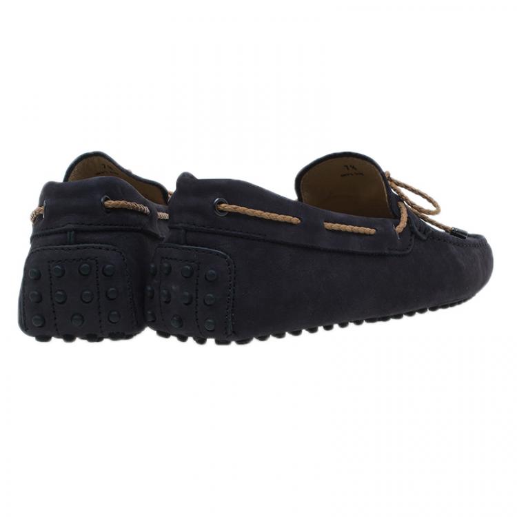 Pre Owned Tod's Navy Blue Nubuck Bow Loafers Size 41.5