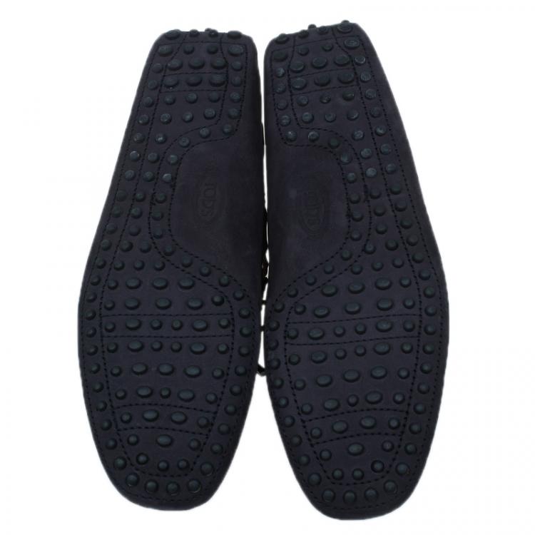 Pre Owned Tod's Navy Blue Nubuck Bow Loafers Size 41.5