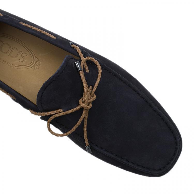 Pre Owned Tod's Navy Blue Nubuck Bow Loafers Size 41.5