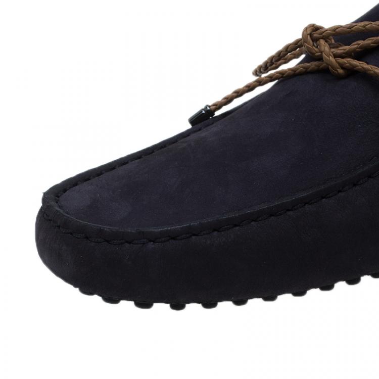 Pre Owned Tod's Navy Blue Nubuck Bow Loafers Size 41.5