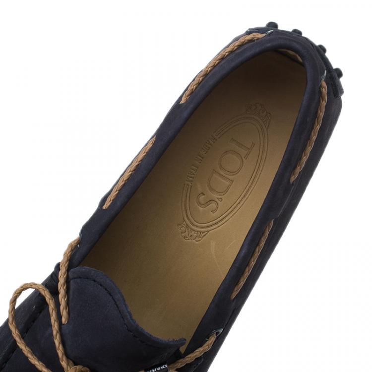 Pre Owned Tod's Navy Blue Nubuck Bow Loafers Size 41.5