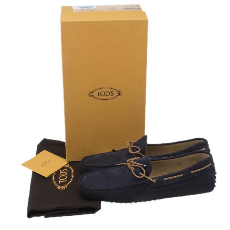 Pre Owned Tod's Navy Blue Nubuck Bow Loafers Size 41.5
