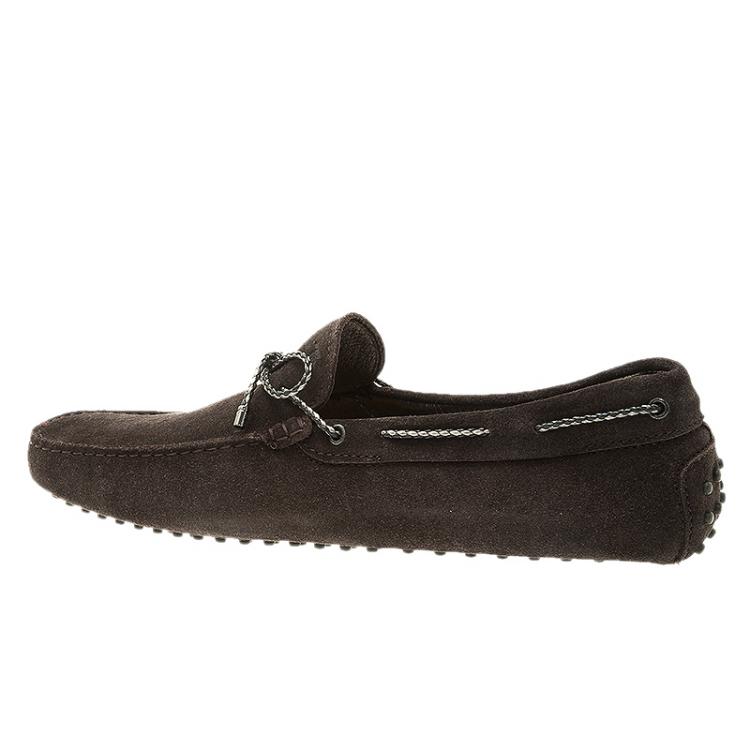Pre Owned Tod's Dark Brown Suede Bow Loafers Size 46