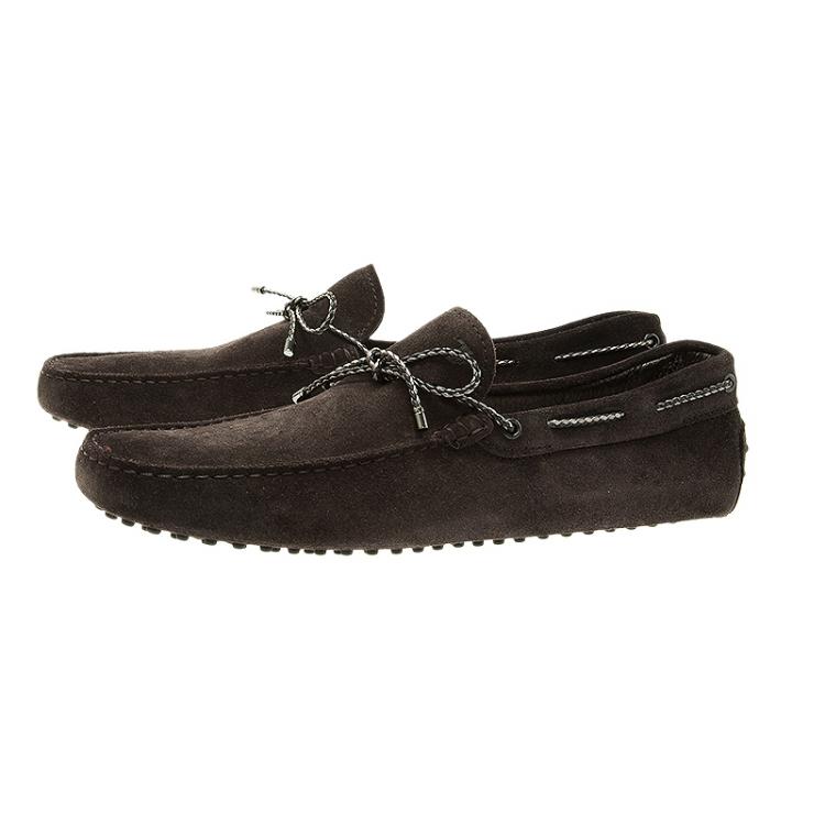 Pre Owned Tod's Dark Brown Suede Bow Loafers Size 46