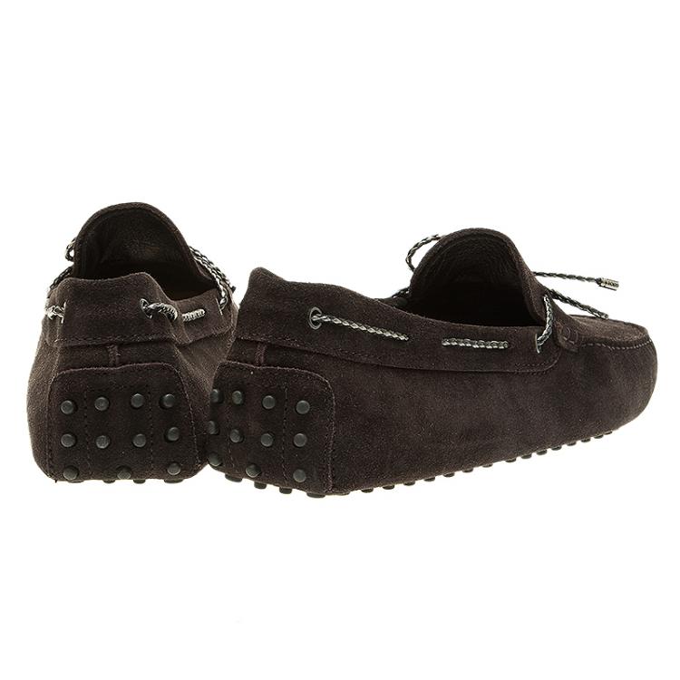 Pre Owned Tod's Dark Brown Suede Bow Loafers Size 46