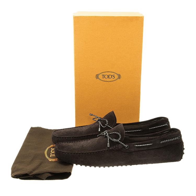 Pre Owned Tod's Dark Brown Suede Bow Loafers Size 46