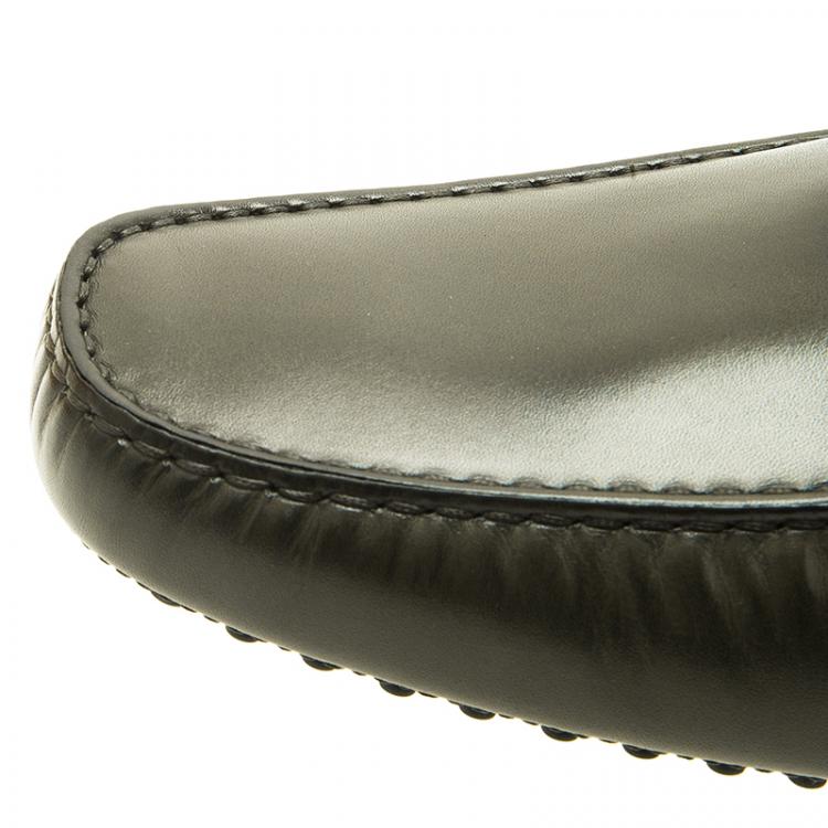 Pre Owned Tod's Dark Green Leather Moccassin Clogs Size 43.5