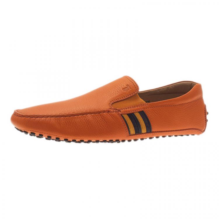 Pre Owned Tod's Orange Leather and Suede Striped Loafers Size 43.5 