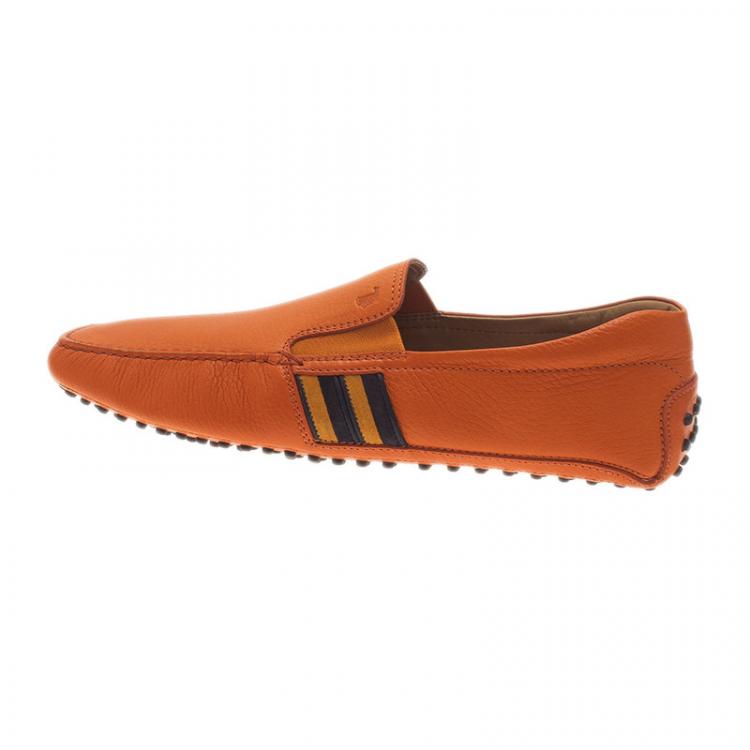 Pre Owned Tod's Orange Leather and Suede Striped Loafers Size 43.5 