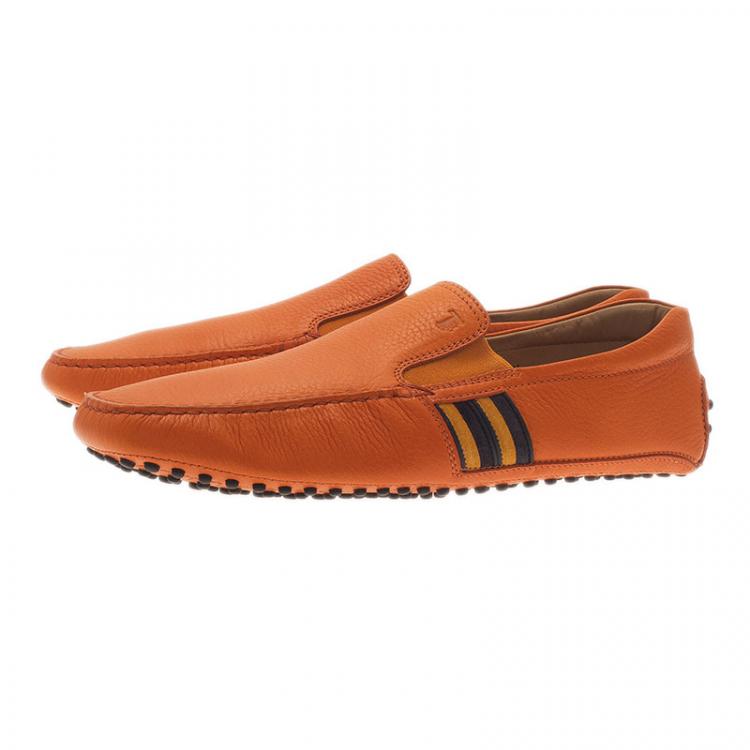 Pre Owned Tod's Orange Leather and Suede Striped Loafers Size 43.5 