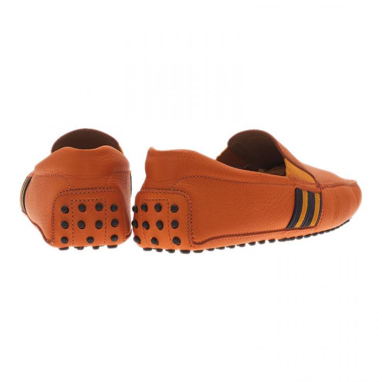 Pre Owned Tod's Orange Leather and Suede Striped Loafers Size 43.5 
