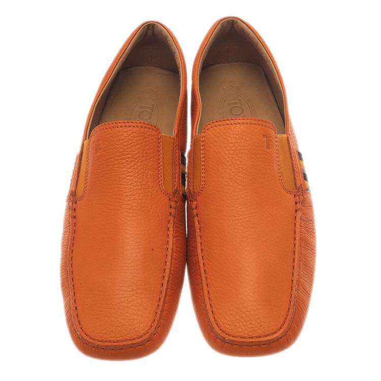 Pre Owned Tod's Orange Leather and Suede Striped Loafers Size 43.5 