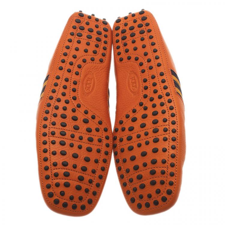 Pre Owned Tod's Orange Leather and Suede Striped Loafers Size 43.5 