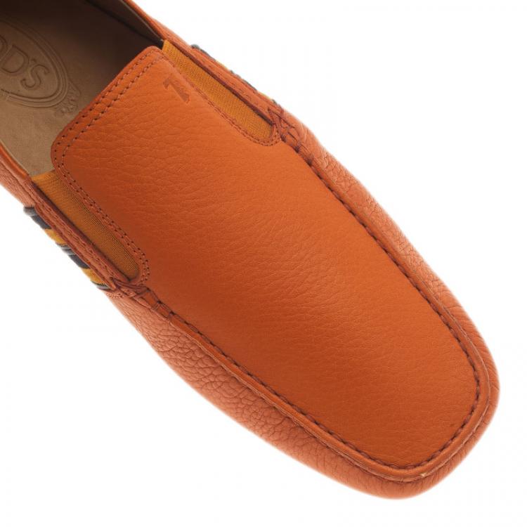 Pre Owned Tod's Orange Leather and Suede Striped Loafers Size 43.5 