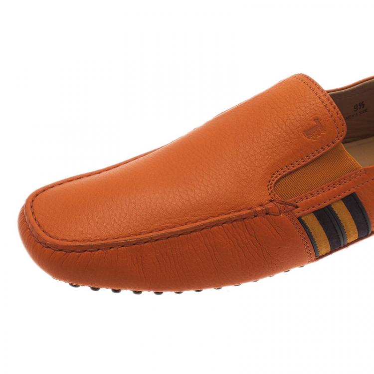 Pre Owned Tod's Orange Leather and Suede Striped Loafers Size 43.5 