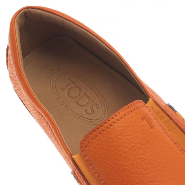 Pre Owned Tod's Orange Leather and Suede Striped Loafers Size 43.5 