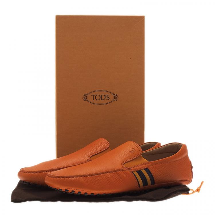 Pre Owned Tod's Orange Leather and Suede Striped Loafers Size 43.5 