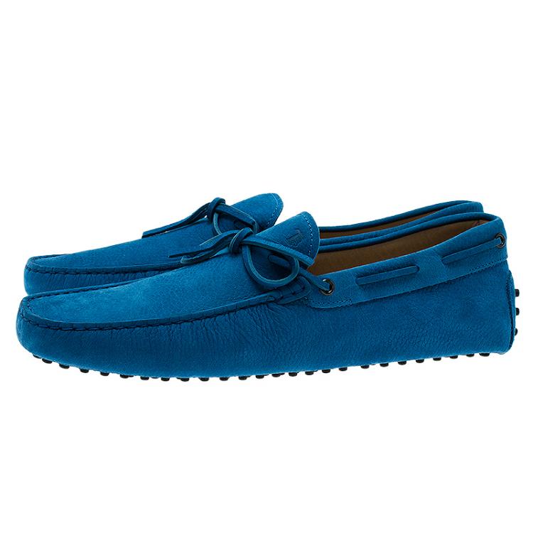 Pre Owned Tod's Blue Leather Bow Loafers Size 46.5