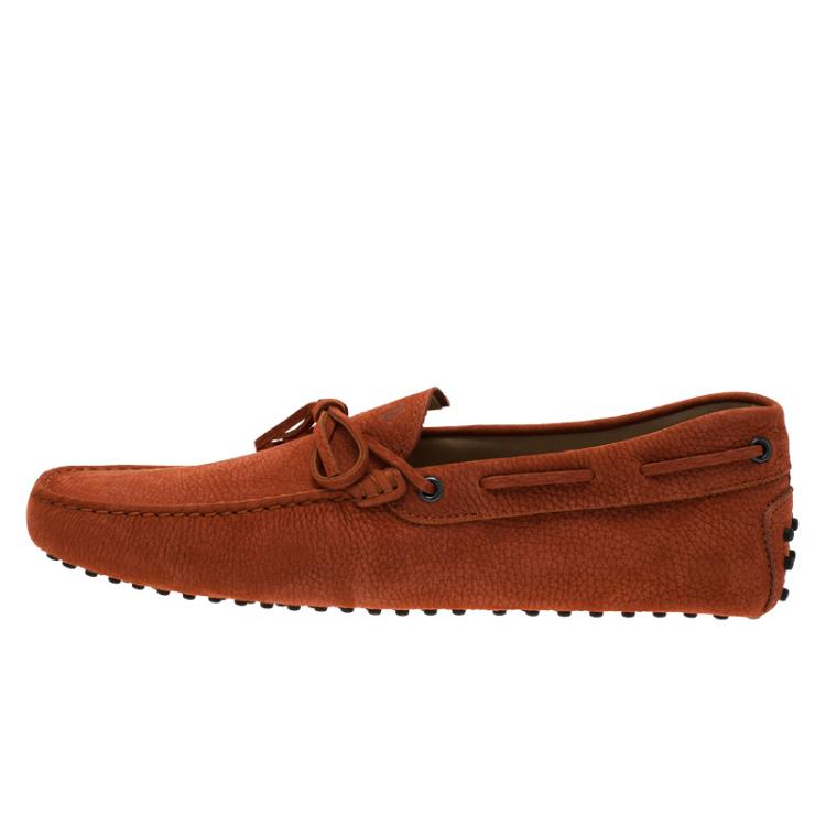 Pre Owned Tod's Brick Red Leather Bow Loafers Size 44.5