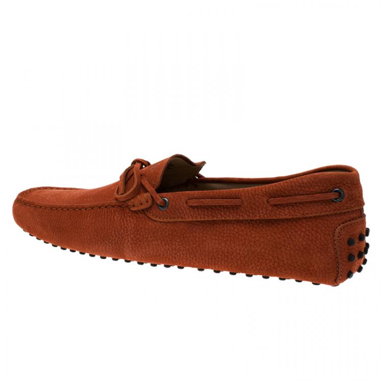 Pre Owned Tod's Brick Red Leather Bow Loafers Size 44.5