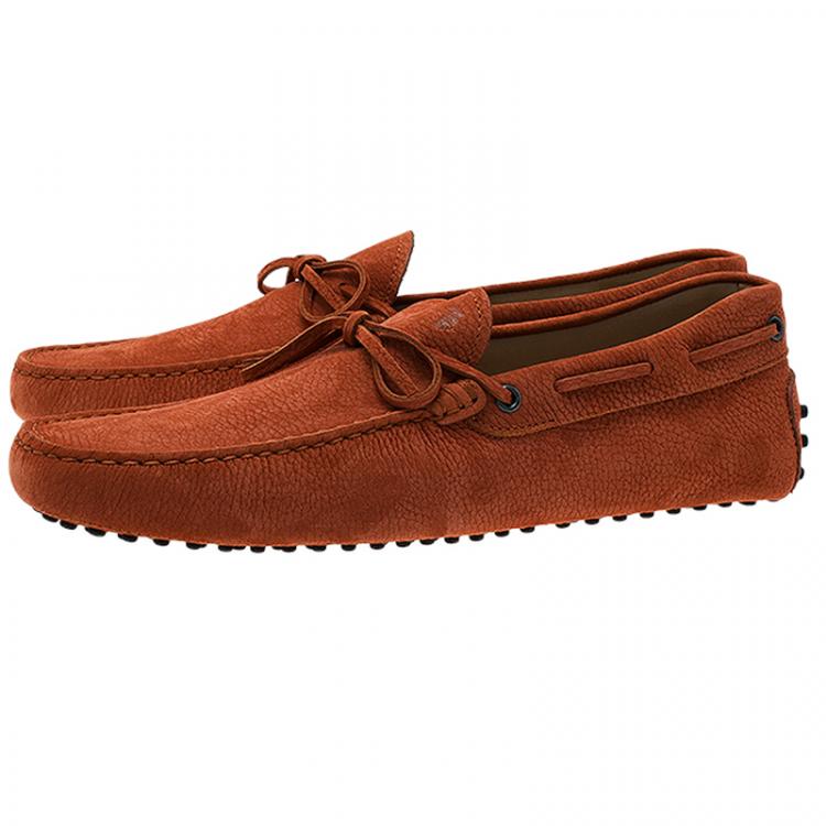 Pre Owned Tod's Brick Red Leather Bow Loafers Size 44.5