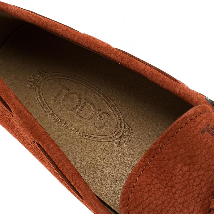 Pre Owned Tod's Brick Red Leather Bow Loafers Size 44.5