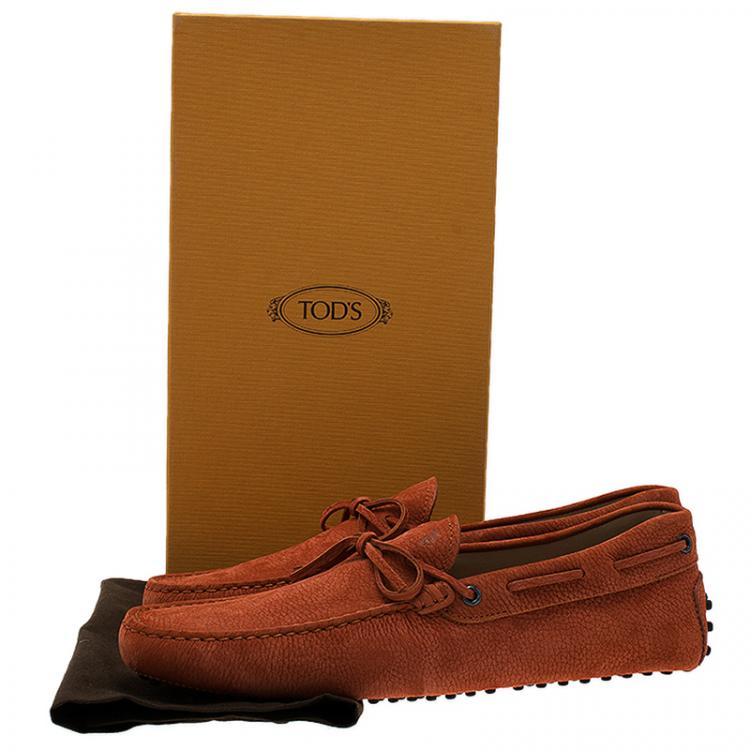 Pre Owned Tod's Brick Red Leather Bow Loafers Size 44.5