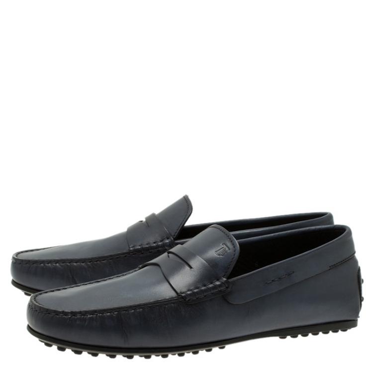 Pre Owned Tod's Navy Blue Leather Penny Loafers Size 42