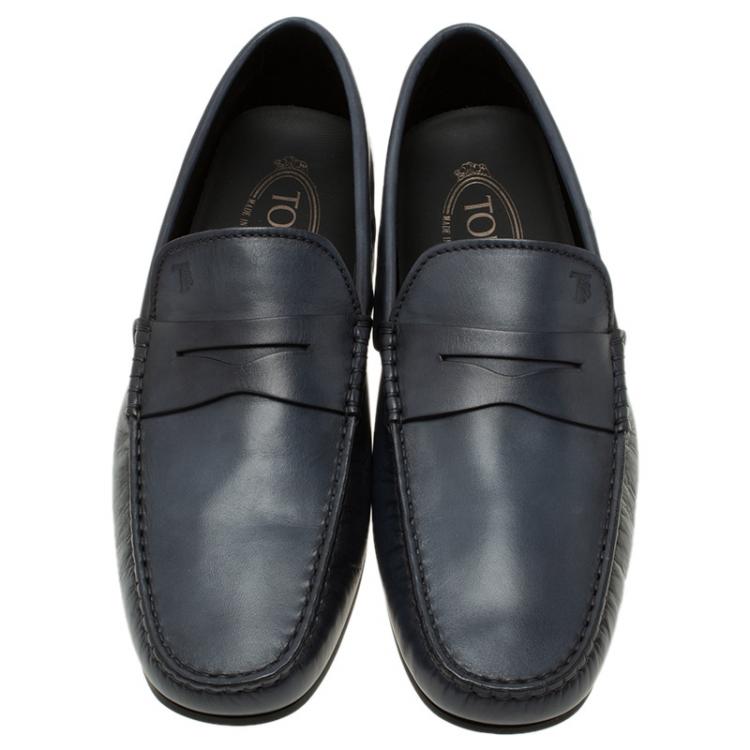 Pre Owned Tod's Navy Blue Leather Penny Loafers Size 42