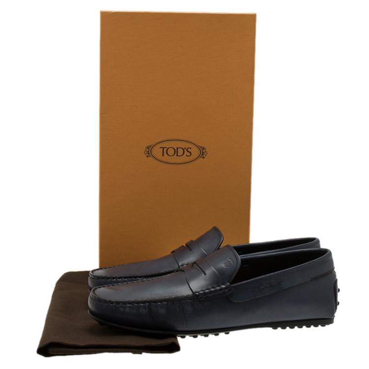 Pre Owned Tod's Navy Blue Leather Penny Loafers Size 42