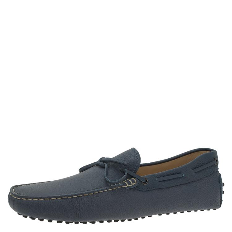Pre Owned Tod's Blue Leather Bow Loafers Size 43