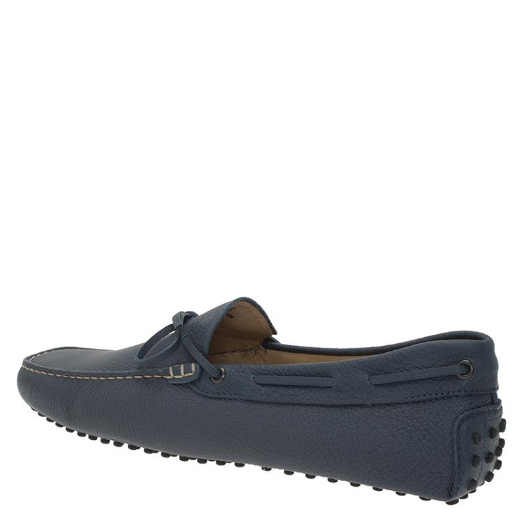 Pre Owned Tod's Blue Leather Bow Loafers Size 43