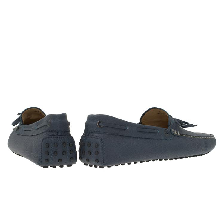 Pre Owned Tod's Blue Leather Bow Loafers Size 43