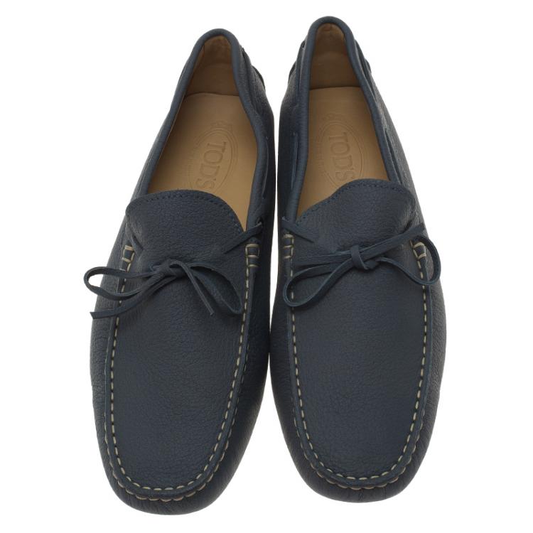 Pre Owned Tod's Blue Leather Bow Loafers Size 43