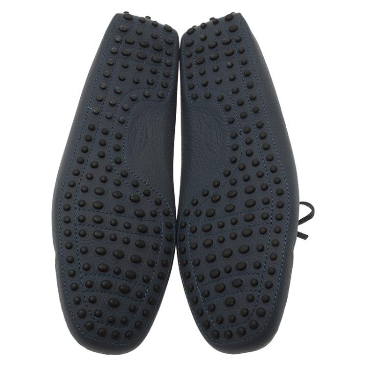 Pre Owned Tod's Blue Leather Bow Loafers Size 43