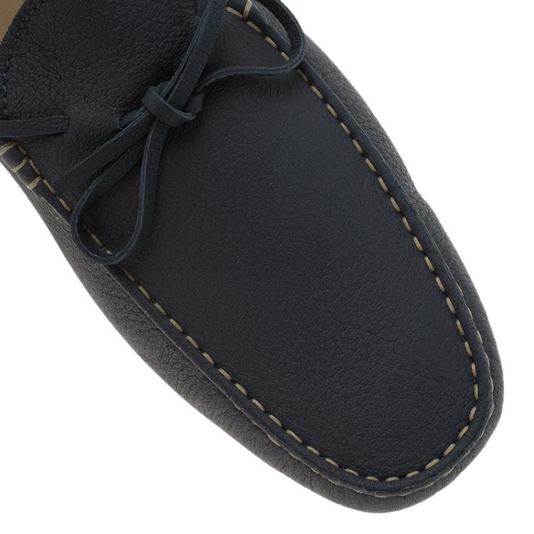 Pre Owned Tod's Blue Leather Bow Loafers Size 43