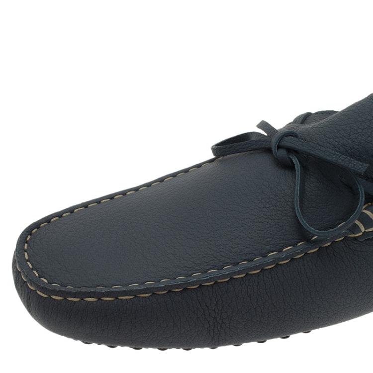 Pre Owned Tod's Blue Leather Bow Loafers Size 43