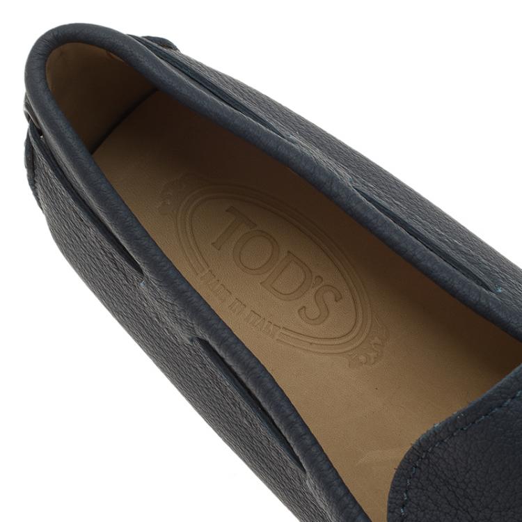 Pre Owned Tod's Blue Leather Bow Loafers Size 43
