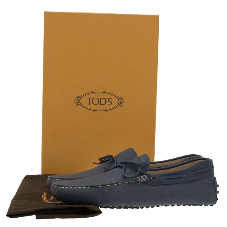 Pre Owned Tod's Blue Leather Bow Loafers Size 43
