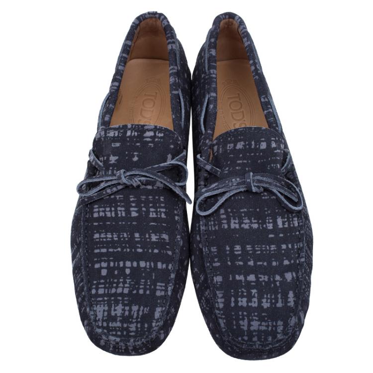 مملوكة مسبقًا Tod's Grey Printed Suede Bow Loafers Size 42.5
