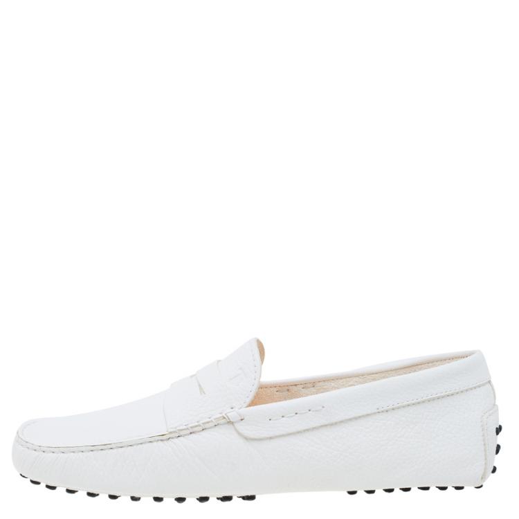 Pre Owned Tod's White Leather Penny Loafers Size 44.5