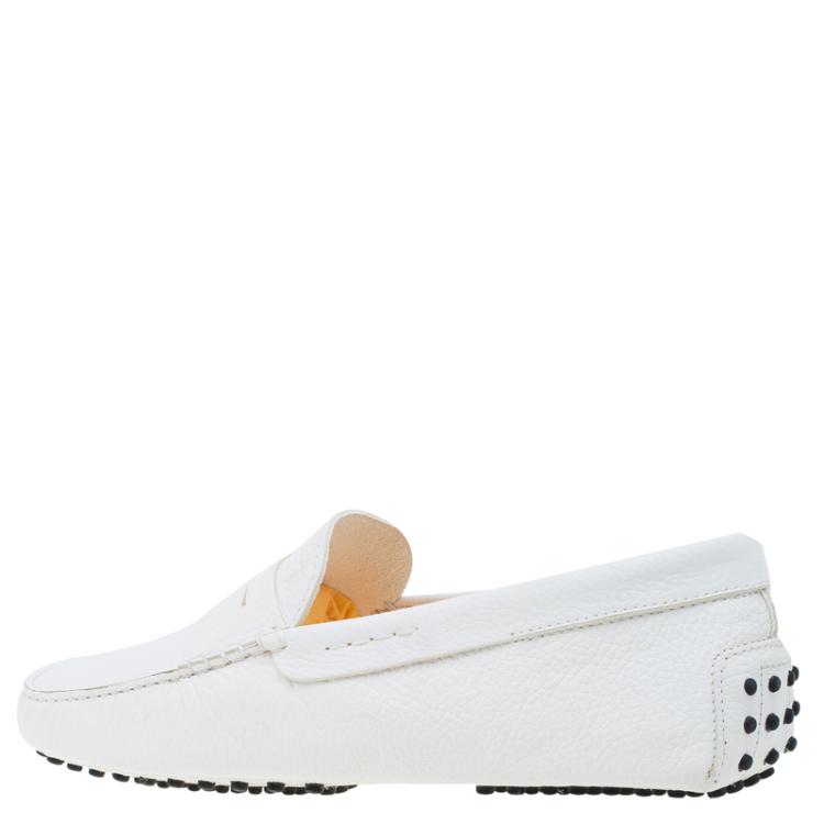 Pre Owned Tod's White Leather Penny Loafers Size 44.5