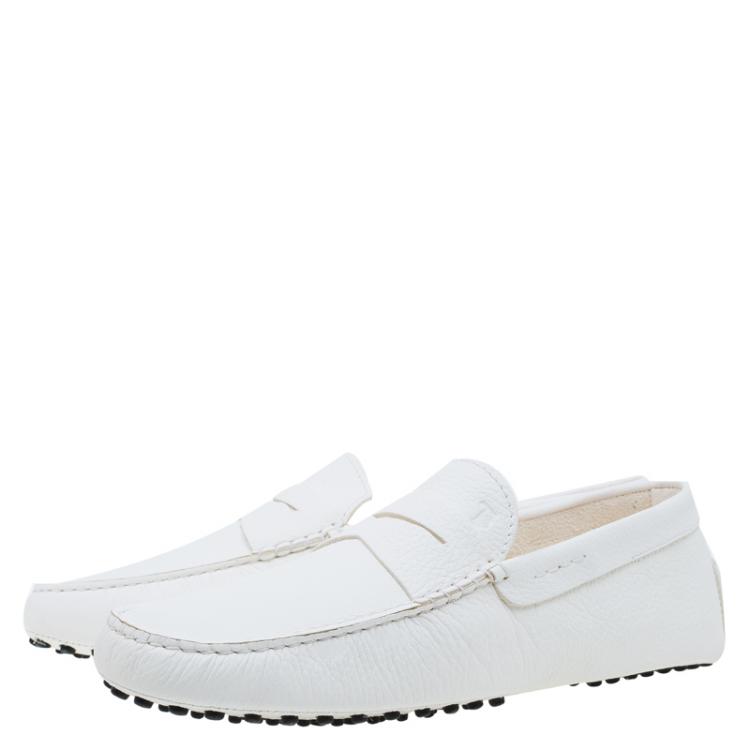 Pre Owned Tod's White Leather Penny Loafers Size 44.5
