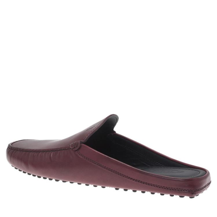 Pre Owned Tod's Burgundy Leather Moccasin Sabot Size 42.5