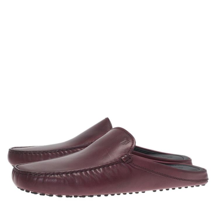 Pre Owned Tod's Burgundy Leather Moccasin Sabot Size 42.5
