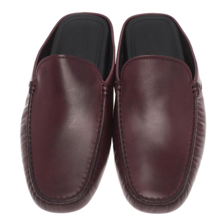 Pre Owned Tod's Burgundy Leather Moccasin Sabot Size 42.5