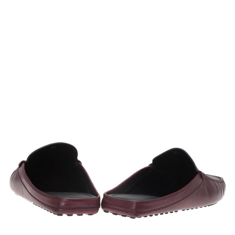Pre Owned Tod's Burgundy Leather Moccasin Sabot Size 42.5