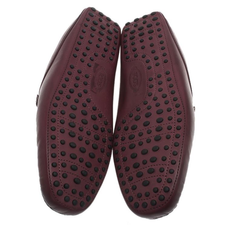 Pre Owned Tod's Burgundy Leather Moccasin Sabot Size 42.5